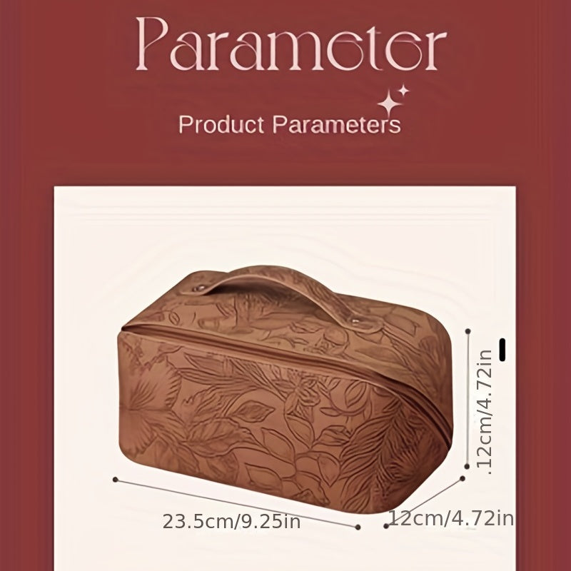 Floral Makeup Bag Embossed PU Leather Toiletry Bag