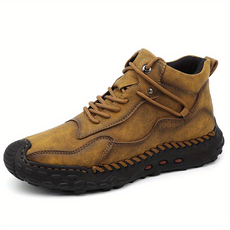 Men's PU Leather Lace-up Sneakers Comfortable Casual Walking Shoes