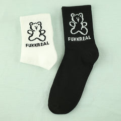 Men's Cartoon Bear Pattern Crew Socks - 2 Pairs