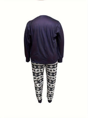 Plus Size Santa & Xmas Tree Print Tee & Joggers Set