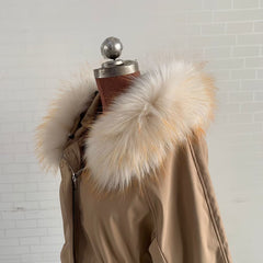Beige Faux Fur Trim Collar Hood Replacement Detachable Furry Raccoon Collar