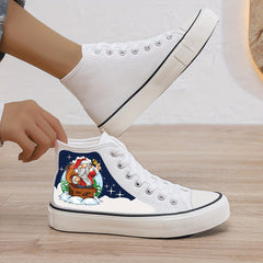 Christmas Santa Print Plush Lined Thermal Chunky Canvas Sneakers