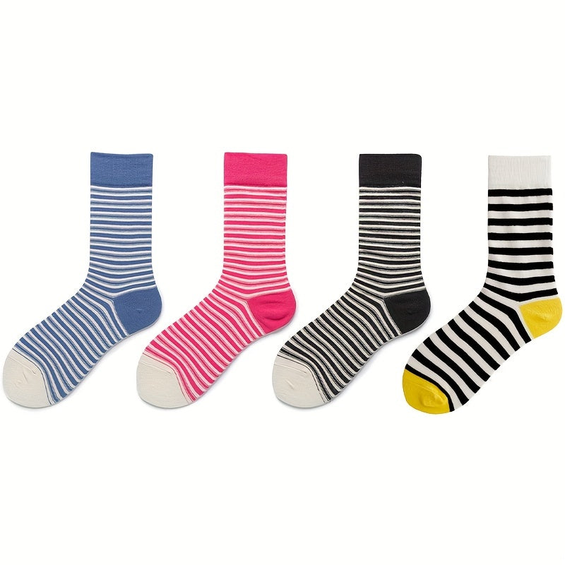 3 Pairs Striped Crew Socks for Women Comfy & Breathable Stockings