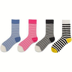 3 Pairs Striped Crew Socks for Women Comfy & Breathable Stockings