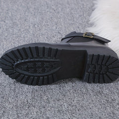 Women's Buckle Ankle Boots Round Toe Block Heel Shoes