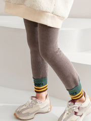 Girls Fleece Warm Leggings Stripes Heart Print Footless Tights Pants