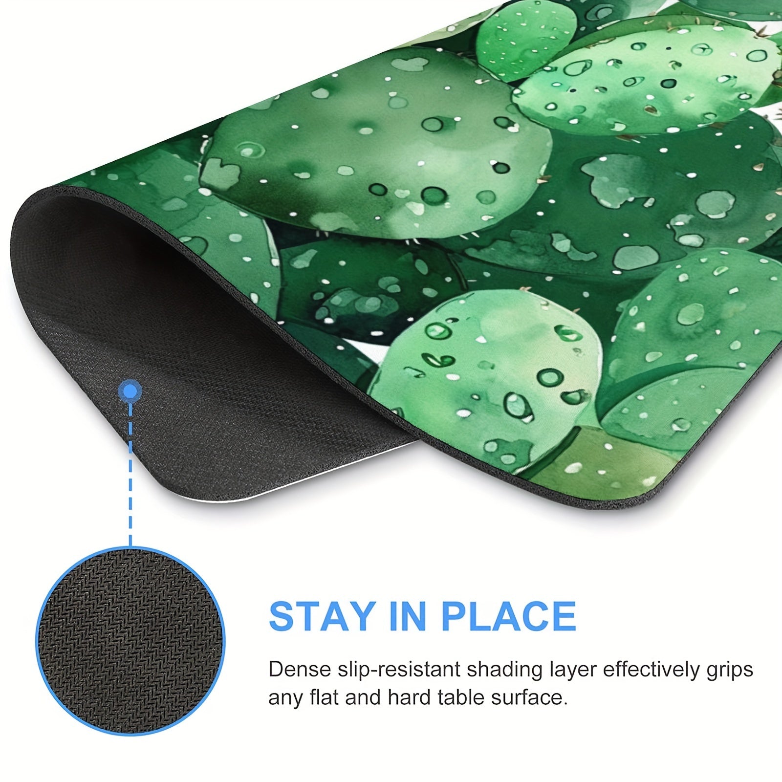 Watercolor Cactus Print Mouse Pad Succulent Olive Green Botanical