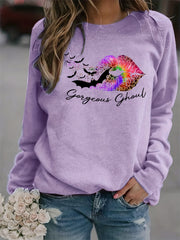 Gorgeous Ghoul Print Sweatshirt Crew Neck Women's Clothing