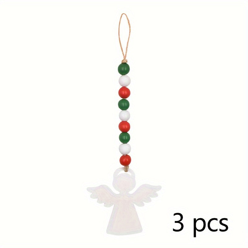 3pcs Christmas Beaded Garland Wooden Deer Snowman Pendant