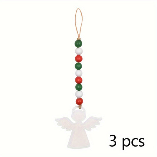 3pcs Christmas Beaded Garland Wooden Deer Snowman Pendant
