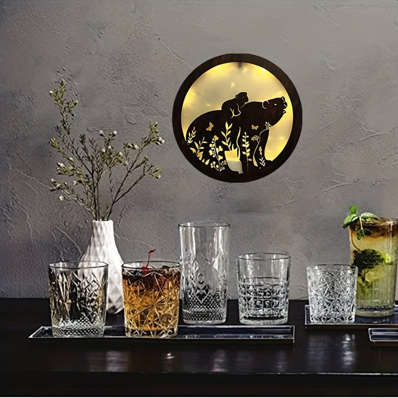 Children's Room Decoration Wall Clock LED Creative Lamp Retro Wooden Sign