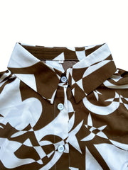 Print Long Sleeve Button-Up Collar Blouse