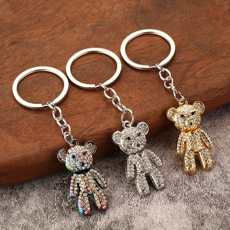 Sparkling Diamond Bear Key Ring Men's Gift Pendant