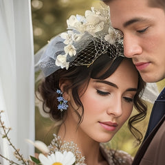 Bohemian Floral Mesh Bridal Headpiece with Veil