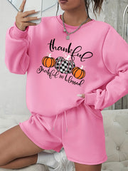 Thanksgiving 2 Piece Set Pumpkin Sweatshirt & Shorts