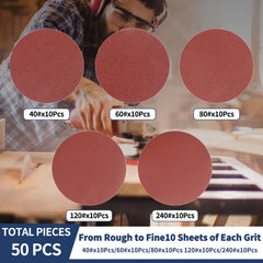 50pcs 15-24cm Hook and Loop Sanding Discs in 40-240 Grits Sandpaper for Sanders