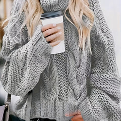 Casual Sweater Women's Plus Solid Long Sleeve Turtleneck Oversized Chu