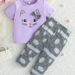 Toddler Girls Cotton Bowknot T shirt Leopard Print Pants Set