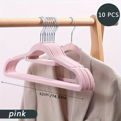 5pcs Plastic Flocking Hanger Non-slip Wardrobe Storage Clothes Hanging Rack