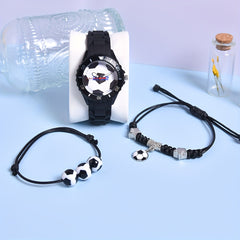 Boys' Soccer Watch Set 3pcs Silicone Strap Quartz Sports Football Motifs