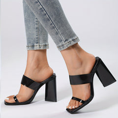 Women's Block Heeled Sandals Square Toe Double Strap Heels