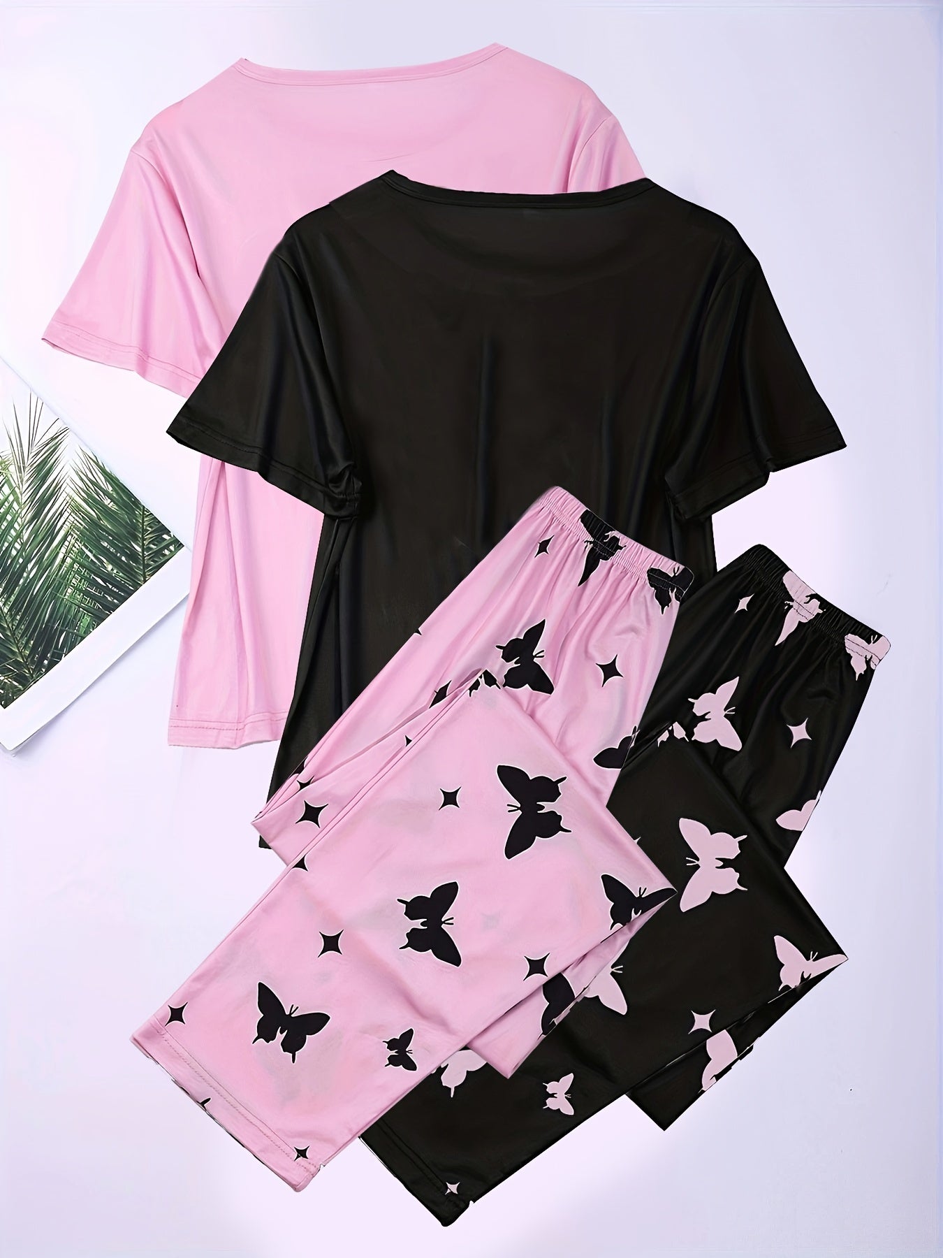 Heart Print Pajamas Set & Butterfly Print Pants