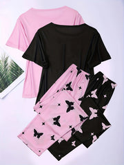 Heart Print Pajamas Set & Butterfly Print Pants