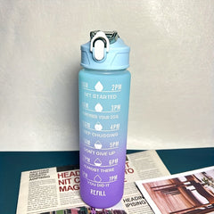 32oz Gradient Water Bottle w/ Time Scale & Straw, Leakproof, Sports & Fitness