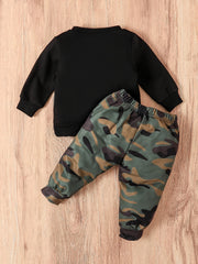 Baby Boy's Contrast Long Sleeve Top & Camo Pants Set