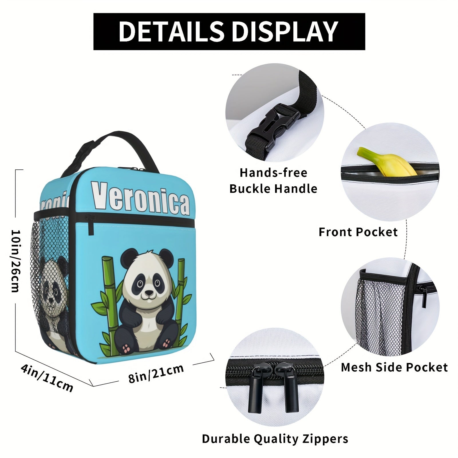Personalized Panda Lunch Bag with Name Insulated