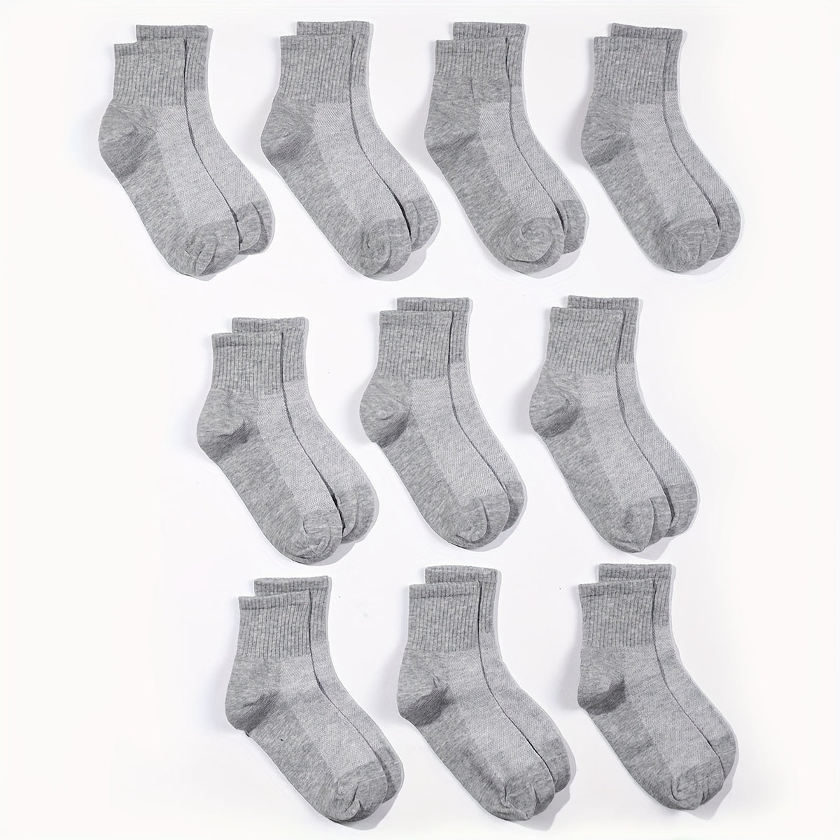 10 Pairs Grey Mid Tube Socks for Boys Girls