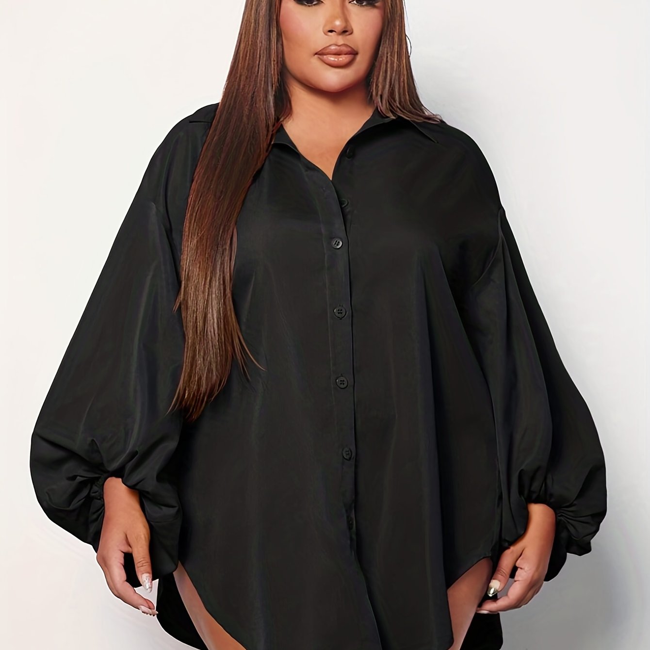 Button Up Lantern Sleeve Blouse