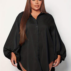 Button Up Lantern Sleeve Blouse