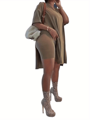 V Neck Two Piece Set Biker Shorts Outfit