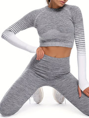Women's Activewear 3 Long Sleeves T Shirts Round Neck Mid Stretch Thumb Hole