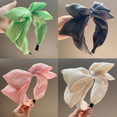 Seersucker Oversized Bow Headband Wide Brimmed Sweet Hair Accessories