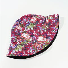 Red Floral Print Bucket Hat Reversible Boho Basin Hat Casual Sunshade Cap