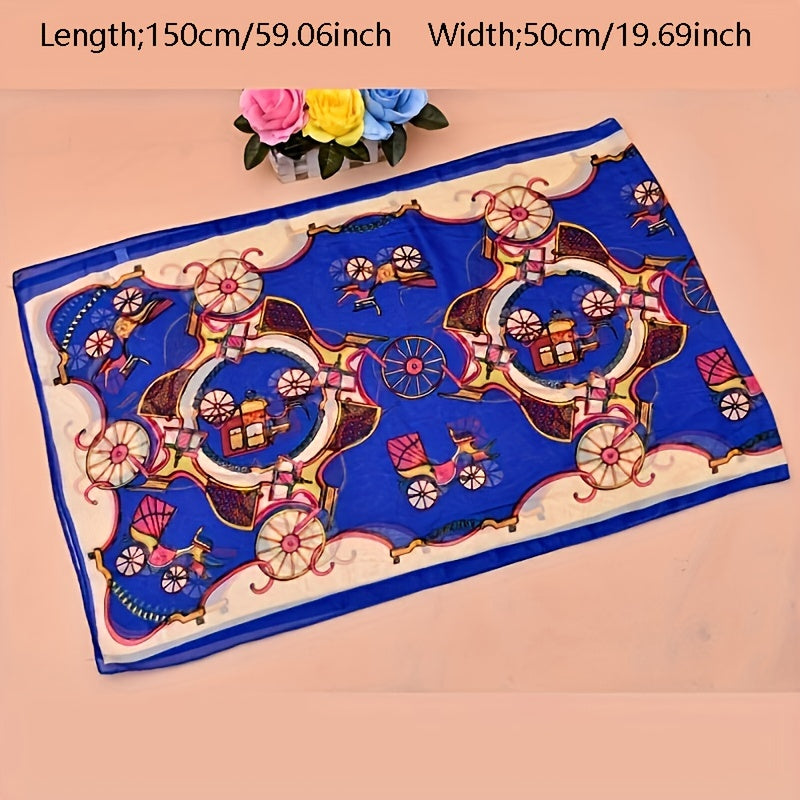 Vintage Thin Chiffon Scarf with Carriage Print Shawl
