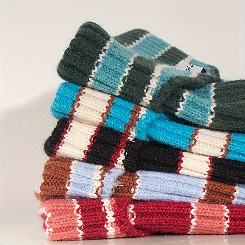 Striped Warm Knitted Beanie Hat Winter Soft Warm Ear Protection Casual Cap