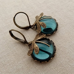 Retro Dragonfly Green Pendant Earrings Bohemian Style Jewelry