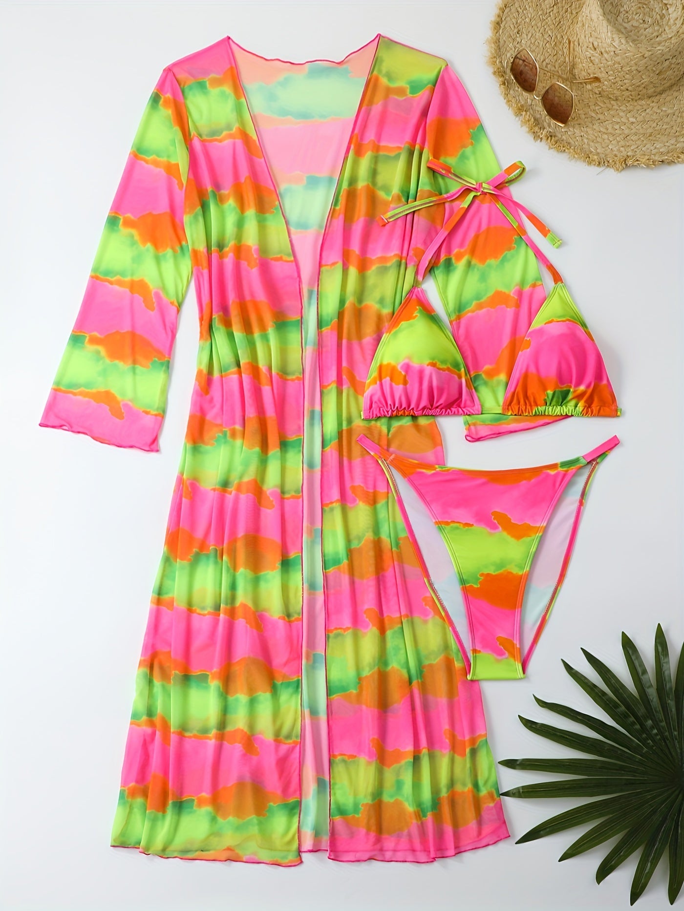 Boho Tie Dye Bikini Set Cover Up Halter Triangle Swimsuit