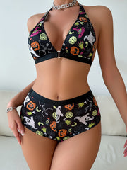 Pumpkin & Skull Print Lingerie Set