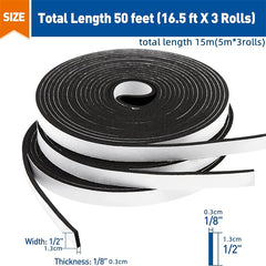 Door Weather Stripping 1/2"X1/8" Window Door Seal Strip 50ft