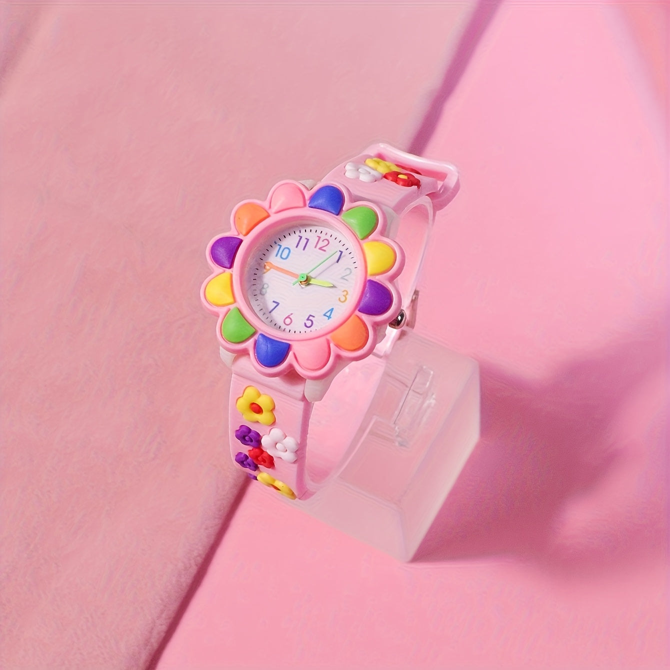 Floral Quartz Watch Colorful Flower Dial PVC Strap