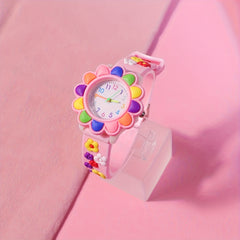Floral Quartz Watch Colorful Flower Dial PVC Strap