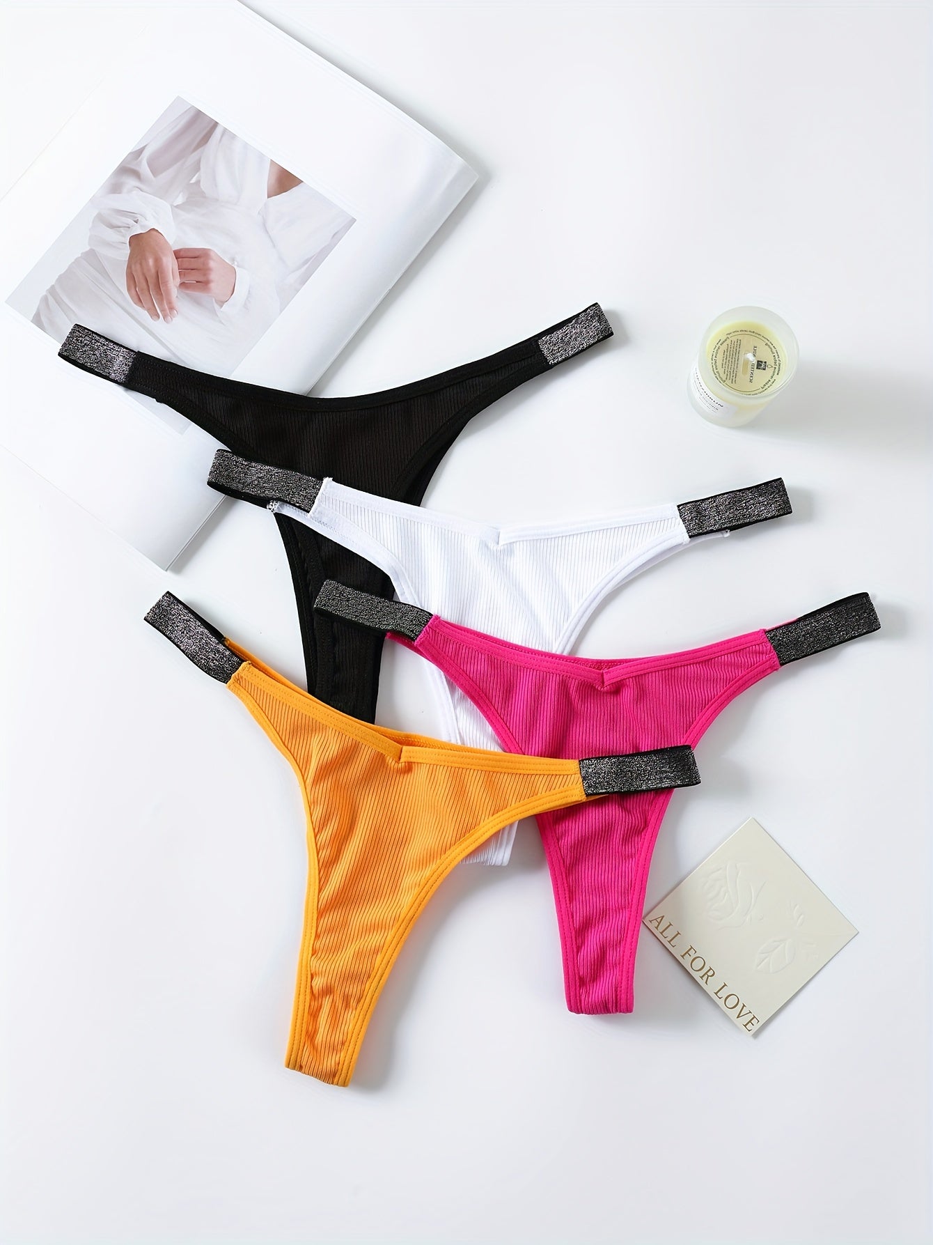 7pcs Ribbed Low Waist Thongs Soft Comfy Stretchy Intimates Panties