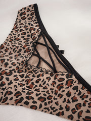 Leopard Bow Tie Panties Criss Cross Cut Out Women's Lingerie