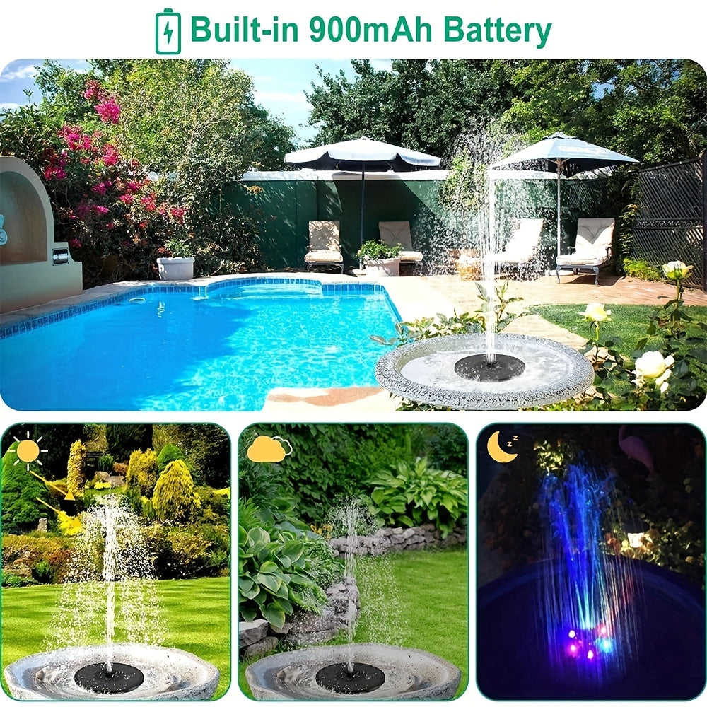 Solar Fountain with Lights, 8 Nozzles for Bird Bath, Pond, Fish Tank