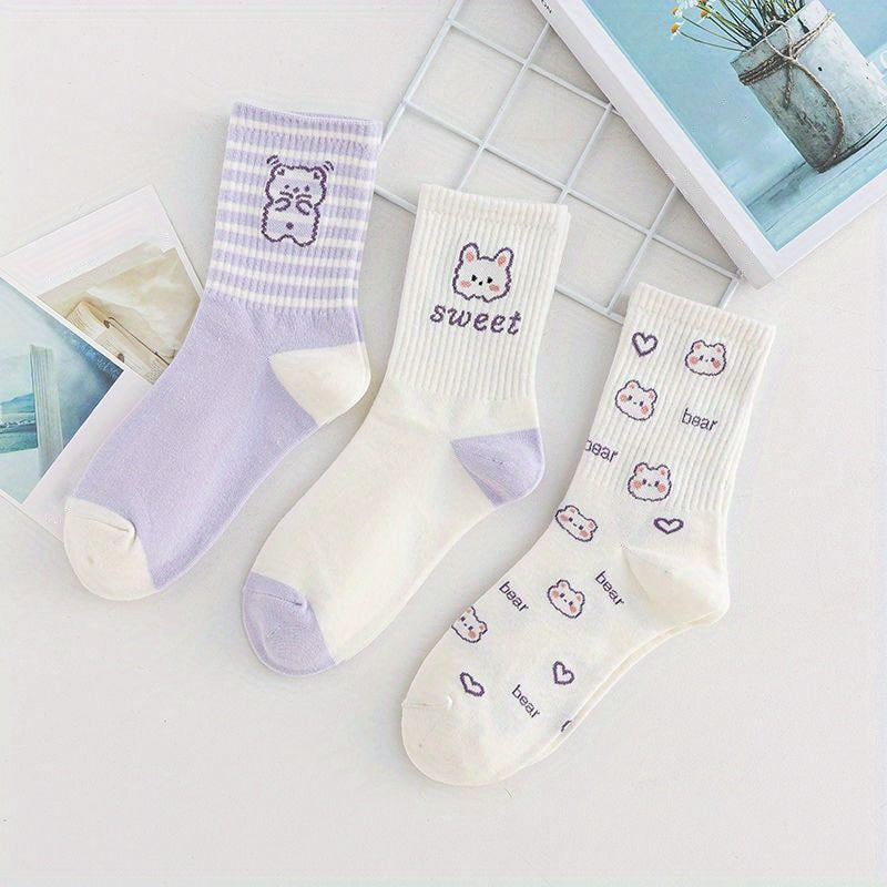 5pairs Girls Kids Rabbit Bear Socks Breathable Comfy Socks