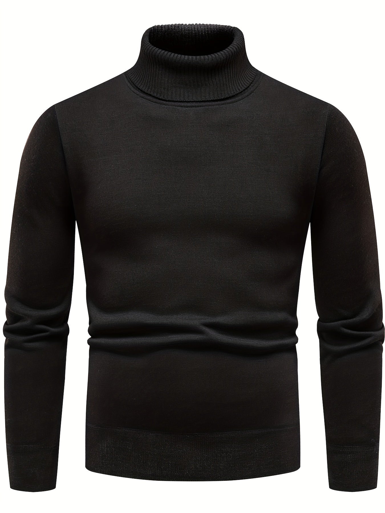 Men's Turtle Neck Knitted Sweater Solid Mid Stretch Pullover for Fall Winter